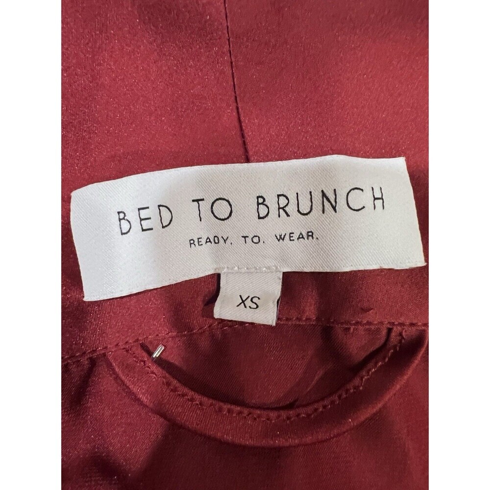 Bed To Brunch Maroon Satin Long Robe Embroidered Rose Size XS - Picture 5 of 7